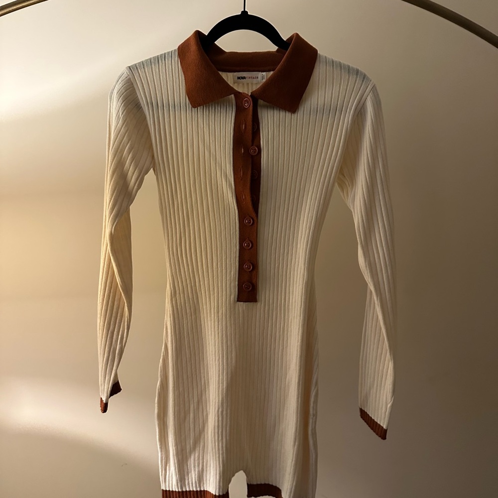 Vintage Cream and Brown Ribbed Romper